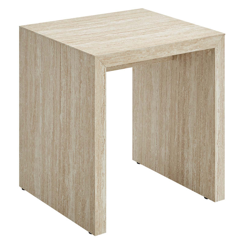 Mirella Faux Travertine Side Table In Travertine