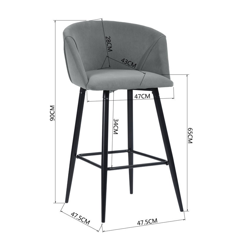Meurer Upholstered Counter Stool with Metal Frame, Grey