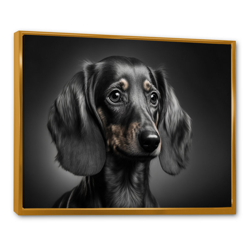 «Mondarius Portrait of a Black Glam Dachshund X», reproduction sur toile, L 40 po x H 30 po, Toile avec cadre flottant or