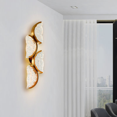Applique murale moderne intégrée en laiton à DEL de 8 po avec verre texturé fabriqué à la main pour le salon, le couloir et la chambre à coucher