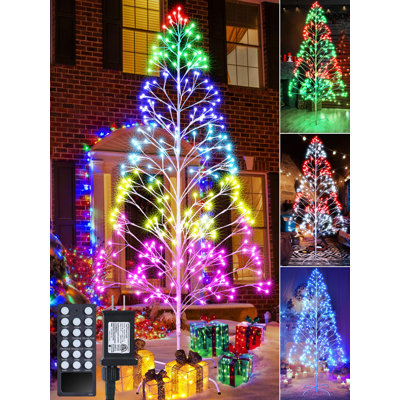 7.5Ft Outdoor Christmas Tree Light With 336 RGB Leds, Remote Control, 16 Million Colors, Timer & Memory Function, Waterproof Holiday Decoration