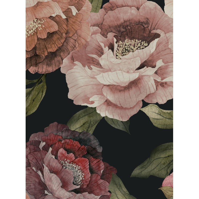 Panneau de papier peint adhésif à fleurs et colle Senger, L 96 po x l 120 po, Foncé