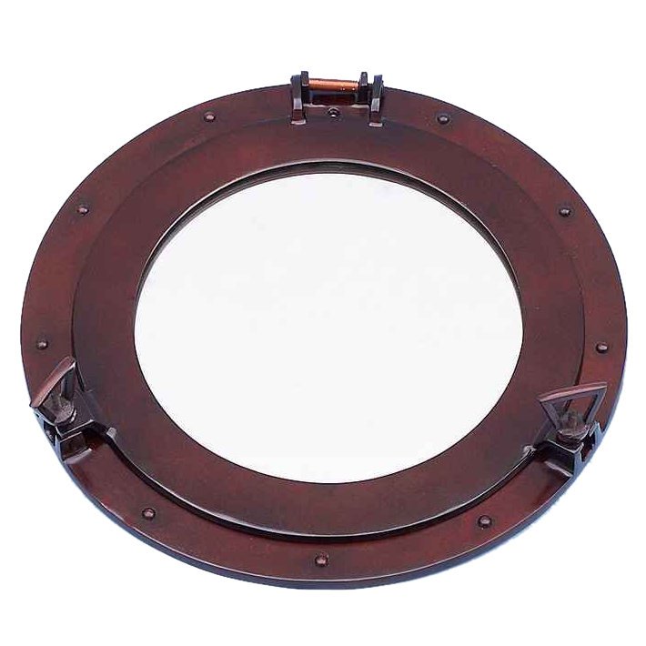 Metal Round Wall Mirror, 17" H x 17" W, Antique Copper