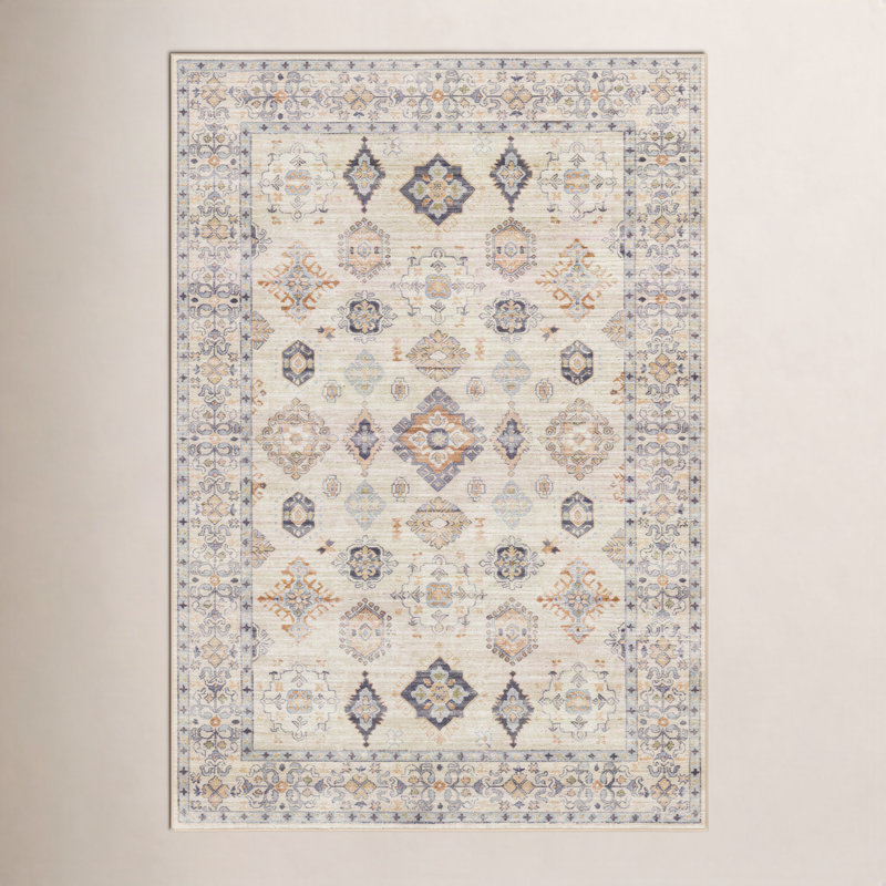 Emmie Oriental Beige/Olive/Denim/Charcoal/Sage Area Rug, Rectangle 2'7" x 4'