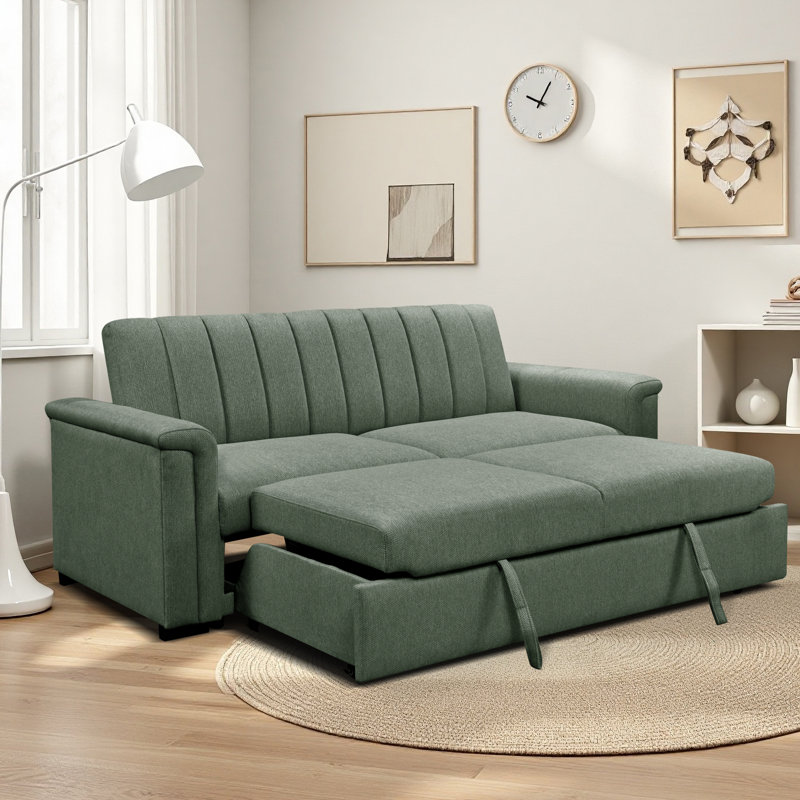 Charlotte 3 Seater Fabric Sofa Bed, Green
