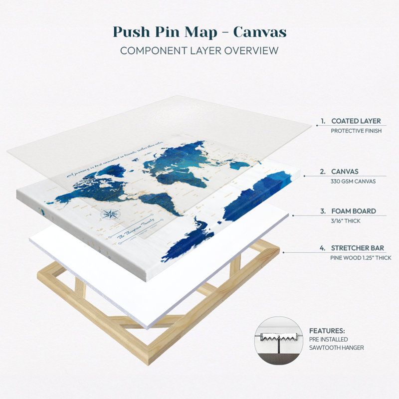 Carte du monde personnalisée «A Journey V», 40" H x 60" W, No