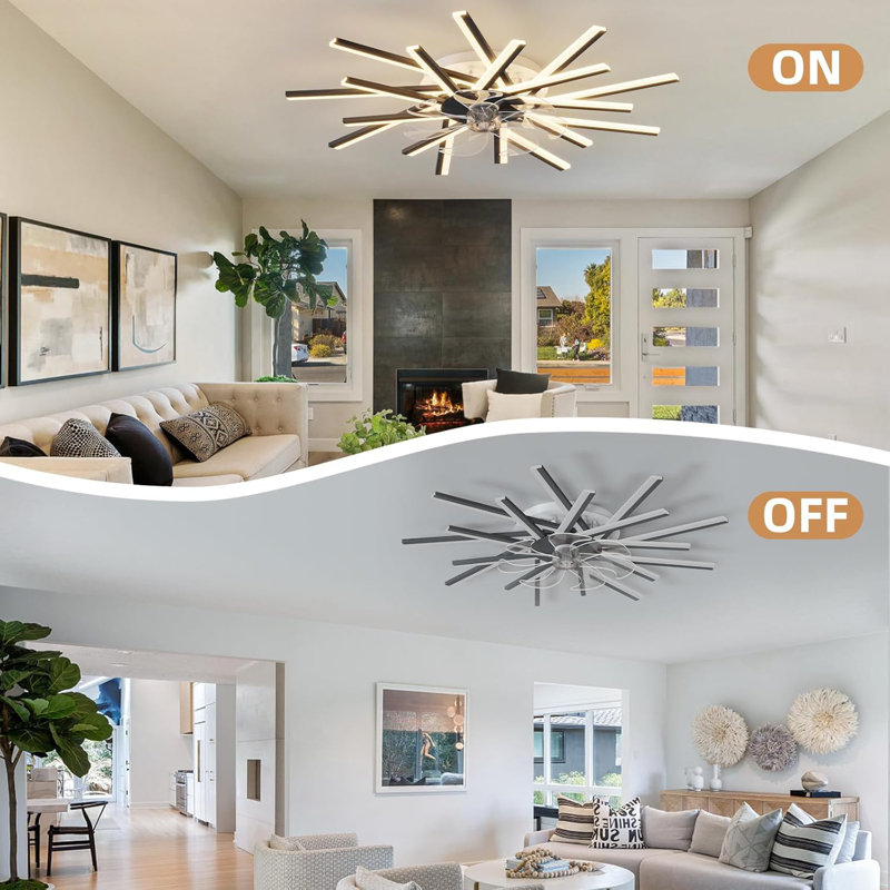 36.2In Modern Ceiling Fans With Lights,Flush Mount Ceiling Fan With Remote App Control,Dimmable 18 Heads Low Profile Ceiling Fan With 6 Speeds For Bedroom,Dining Room,Kitchen-Black