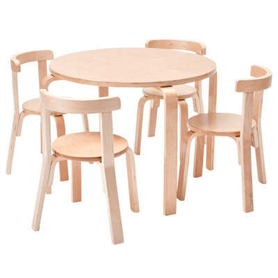 ECR4Kids Bentwood Round Table and Curved Back Chair Set, Kids Furniture, 5-Piece