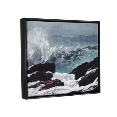 Crashing Waves Ocean Rocks Cliff Rough Waters par Lettered And Lined - peinture sur toile à cadre flottant