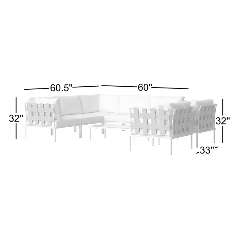 Ensemble de canapé modulaire d'extérieur en aluminium 8 pièces Harmony, Beige