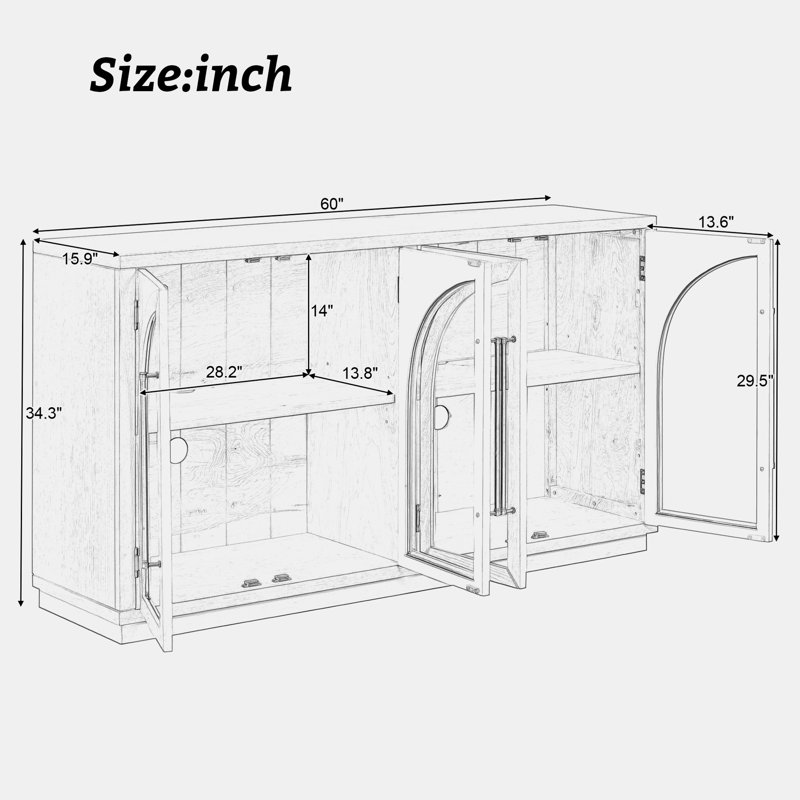 Storage Console Table With 4 Doors, Navy Blue