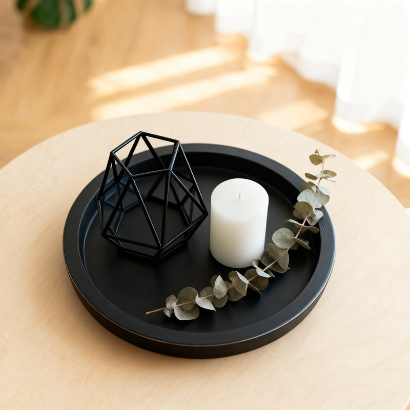 Rustic Wooden Candle Tray Round Farmhouse Centerpiece For Tealight Pillar Candles Holiday Home Decor Wedding Table, Black