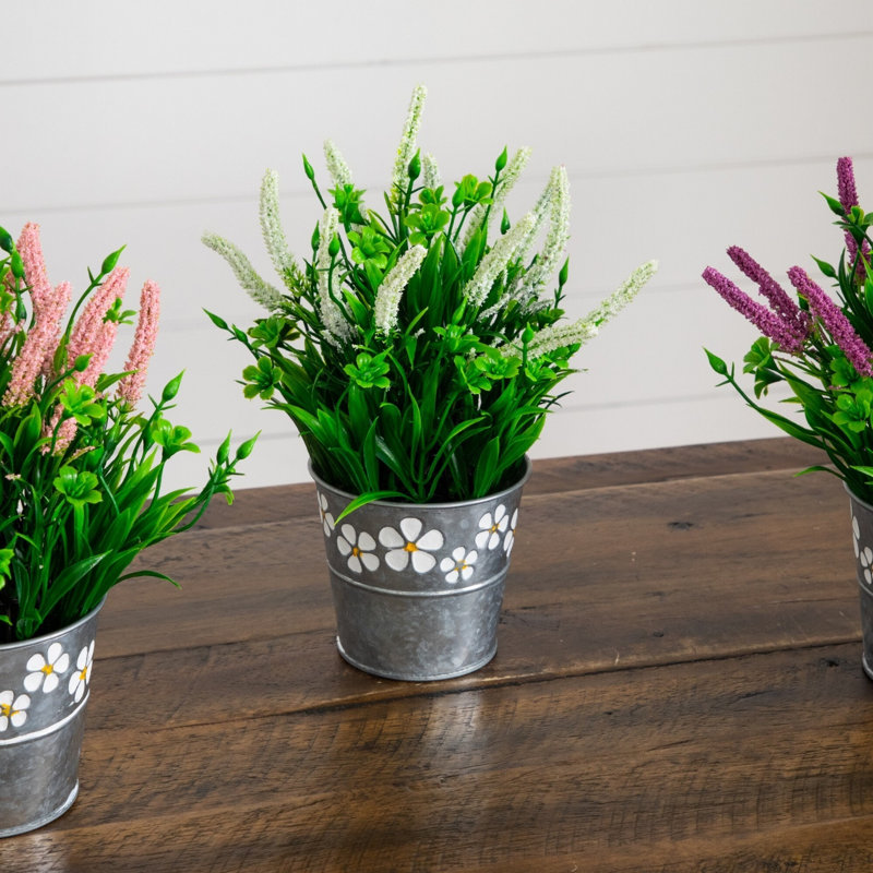 9 po Lavande artificielle dans un pot de fleurs décoratif en étain - Ensemble de 3, Assortment 2