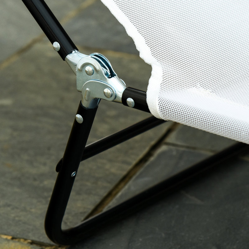 Méridienne Tanning - blanc crème. Piscine pliante avec dossier inclinable. Siège en filet respirant. 5 réglables pour un bronzage personnalisé. Portable et polyvalent. Structure en acier. L 71,7 po x l 22 po x H 11 po blanc