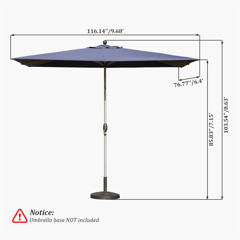 Parasol de patio rectangulaire avec fonction de levage et d'inclinaison à manivelle (base non incluse), Bleu marine 1