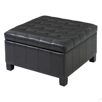 Black PU Storage Ottoman With Rubber Wood Legs, 30.25'' Square Tufted Indoor Ottoman With Lift-Top Storage For Living Room, Bedroom & Entryway,300Lbs Weight Capacity