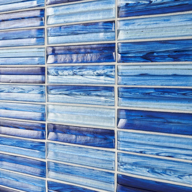Maya Polished Glass Mosaic, Stacked Azur