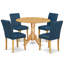 L'ensemble de mobilier de salle à manger 5 pièces comprend une table de salle à manger ronde avec Dropleaf et 4 chaises Parsons en similicuir bleu Oasis, 42 x 42 pouces, chêne-194567323-242546784-242546788