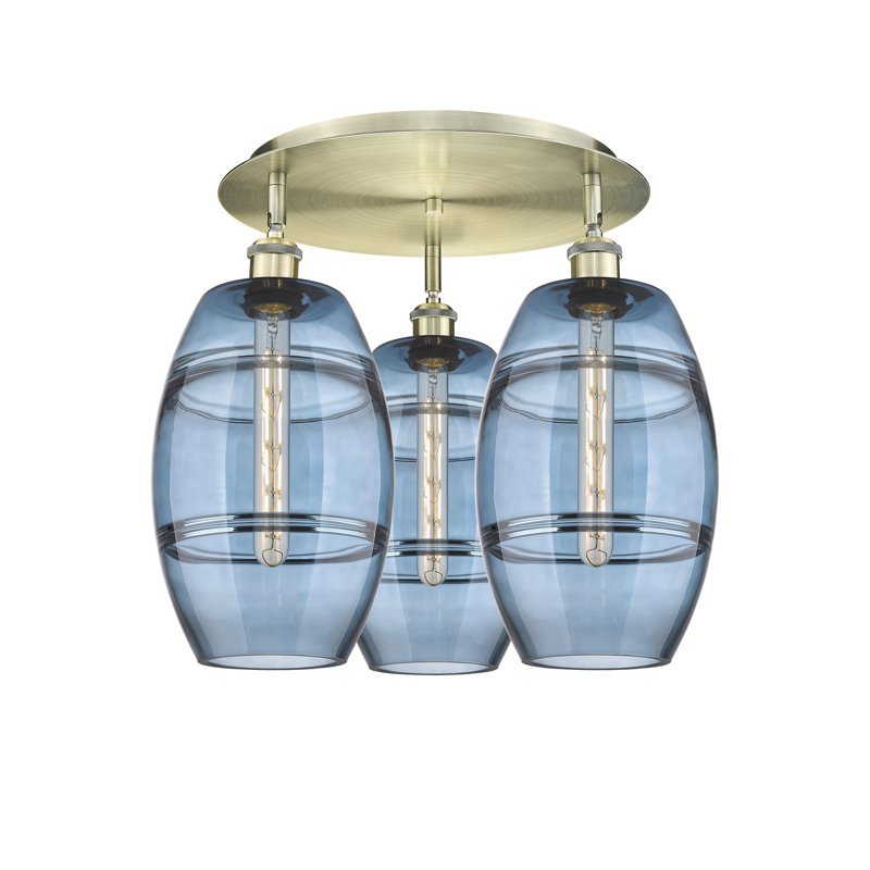Plafonnier encastré Dundrod, Laiton antique, H 10,88 po x l 19,75 po x P 19,75 po, Bleu princesse