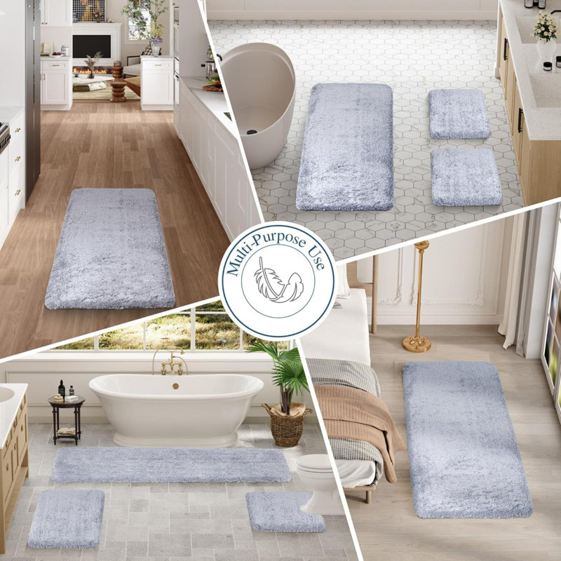 Tapis de bain antidérapant pour salle de bain (16 x 24), Bleu croissant