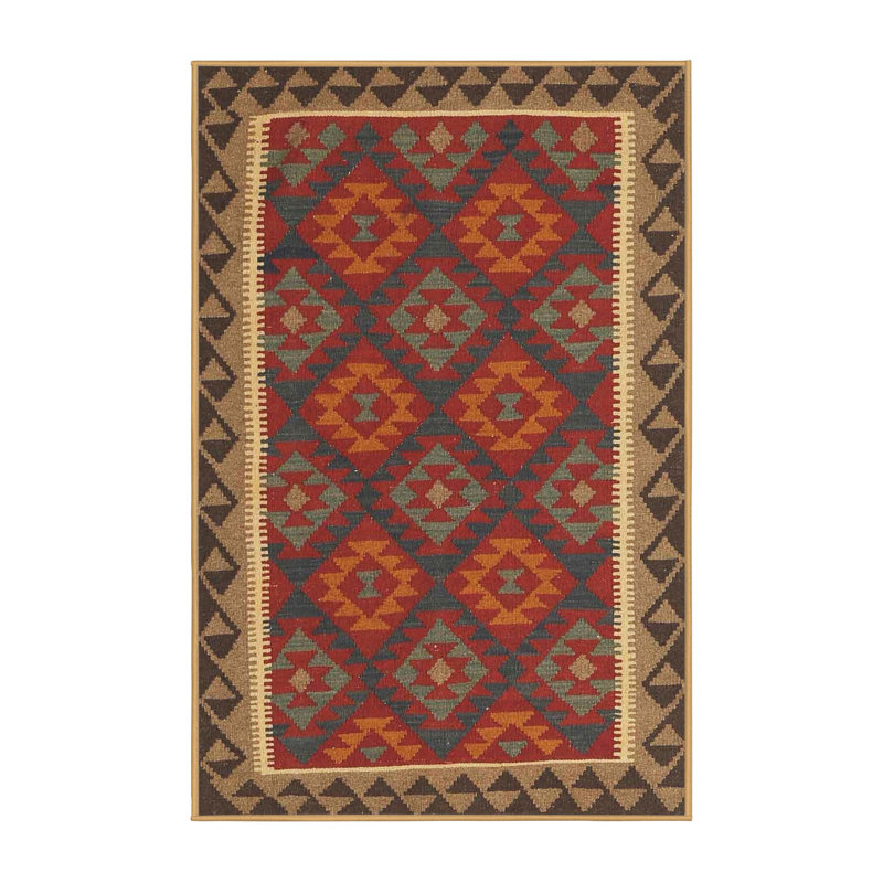 Tapis contemporain rouge / noir / brun, Rectangle 2 pi x 4 pi