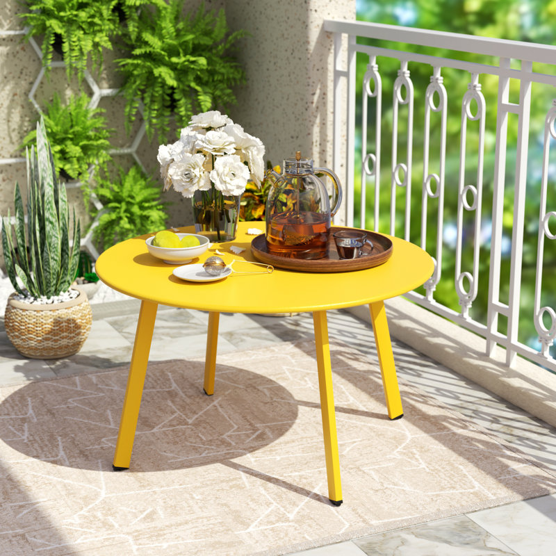 Round Metal Outdoor Coffee Table , 70cm cm W 70cm cm D, Yellow