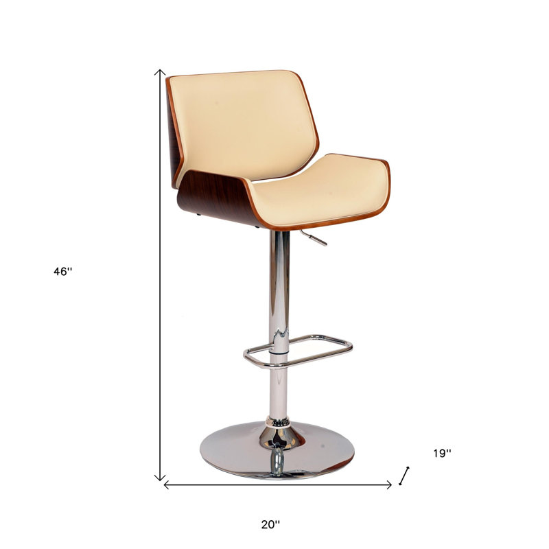 Tabouret de bar rembourré à base chromée, Crème, crème