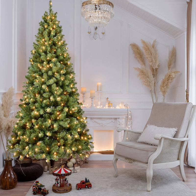 Arbre de Noël 7 pi en PVC pré-éclairé avec 400 lumières UL, 1072 pointes, fil mémoire dépliable automatiquement, arbre de Noël artificiel complet