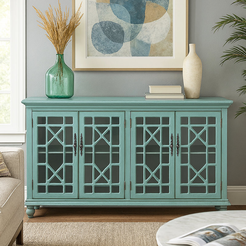 Ira Wood Four Door Credenza, Bayberry Blue