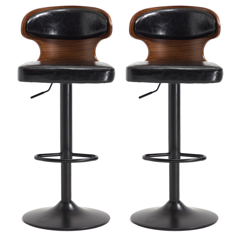 Swivel PU Leather Adjustable Height Bar Stool, Black