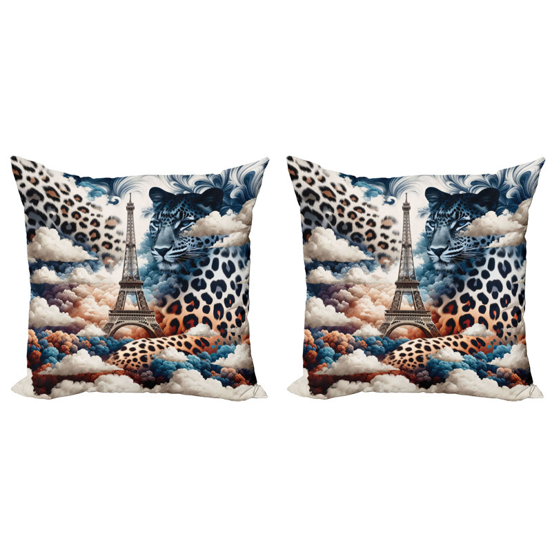 429928_Ambesonne, housse de coussin léopard, paquet de 2 nuages Eiffel et chat sauvage, H 24 po x l 24 po