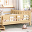 Grand lit au sol avec bibliothèques de rangement, lit en bois massif pour enfants avec de jolis escaliers et garde-corps, aucun sommier nécessaire-469052346