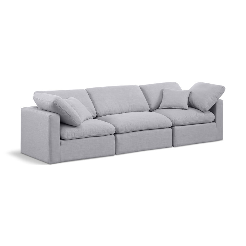 Itala 105" Upholstered Modular Sofa, Grey Linen Textured Fabric