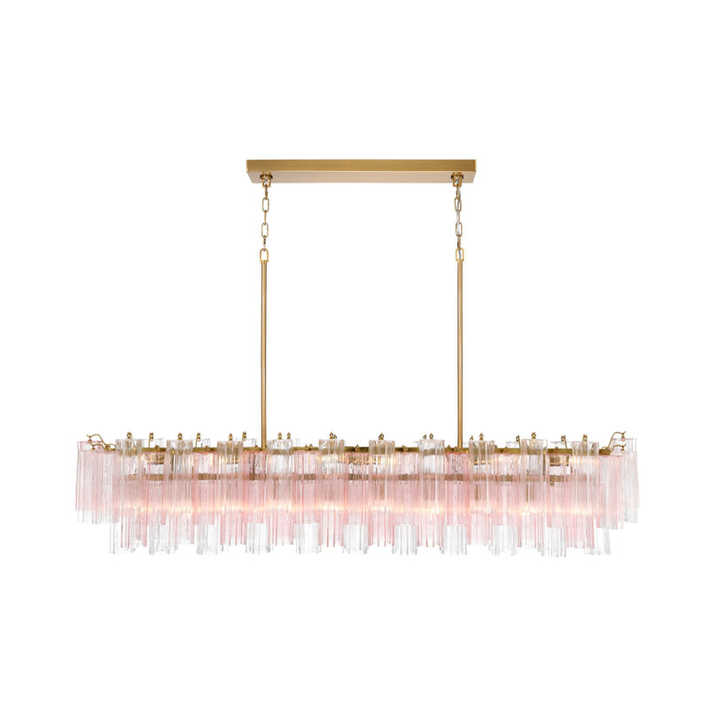 Lustre linéaire en laiton vieilli de 65 po Addis, Rose, Laiton vieilli