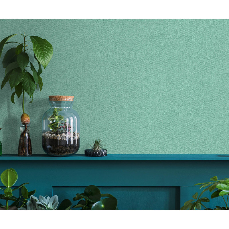 Evelina 10.05m x 70cm Textured Matte Finish Wallpaper Roll, Green