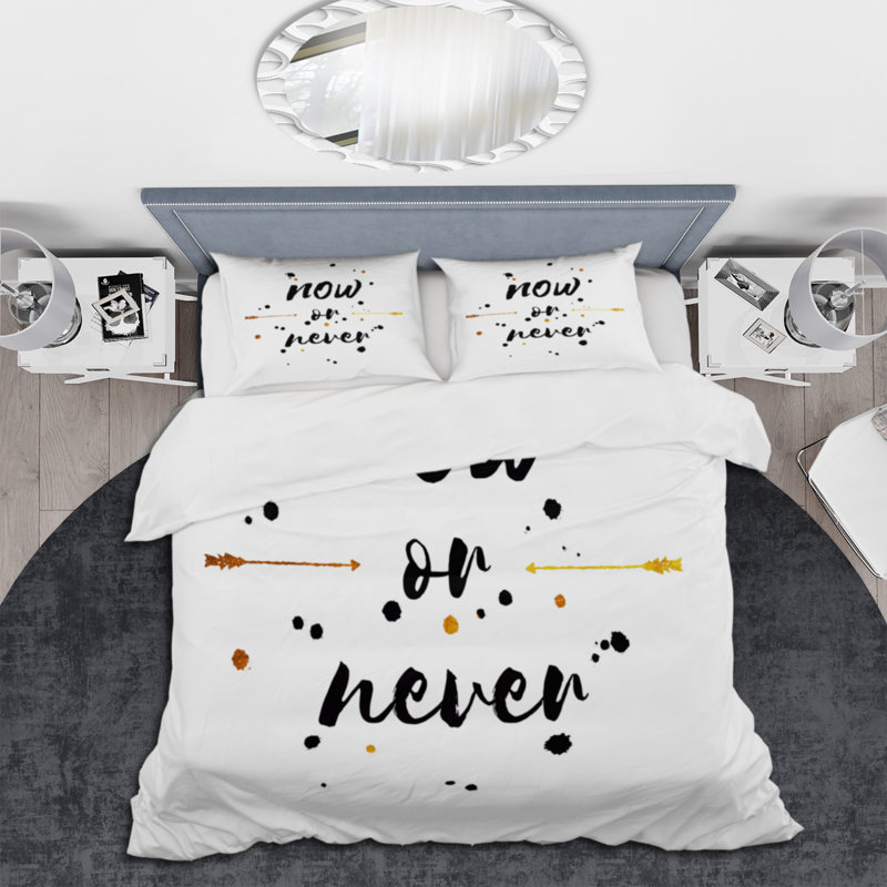 Now Or Never - blanc et noir - ensemble de housse de couette traditionnel - microfibre de polyester
