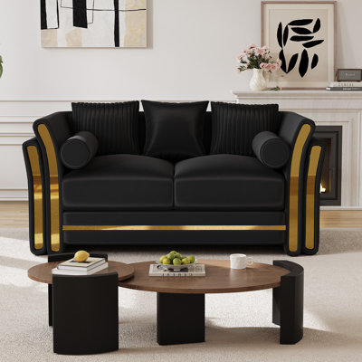 62" Modern Loveseat with Double-Layer Gold-Trim Arms