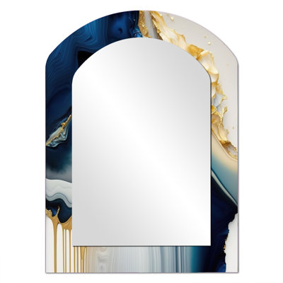 Abstract Geode Gold And Blue Marble II - Marble Arch Unique Wall Mirror, Modern Asymmetrical Mirror, Printed Metal Art