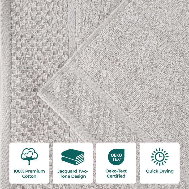 Eliora Lodie Cotton Plush Soft Absorbent Jacquard Solid 3 Piece Towel Set, Stone/White