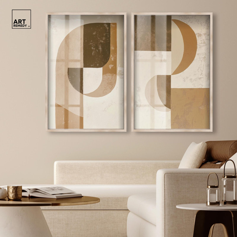 Inner Sanctum Duo Shadowbox Print Abstract Boho Art Set by Art Remedy, White Frame, 16 x 24, H 37 po x l 25 po, Cadre blond