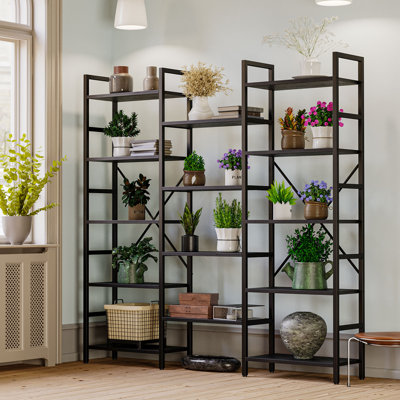  Maziah Bookcases And Bookshelves Triple Wide 5 Tiers Industrial Bookshelf, Large Etagere Bookshelf Open Display Shelves With Metal Frame For Living Room Bedroom Home Office