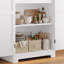 Garde-manger moderne Ashlon de 170 cm de haut avec porte vitrée, meuble de rangement mince de 60 cm de large, idéal pour les petites cuisines, salles à manger et salons.-1025198789