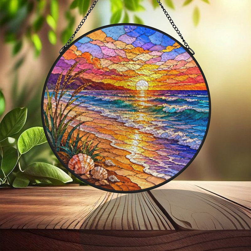 Vitrail Coucher de soleil (1) Panneaux de vitrail Attrape-soleil pour décoration de fenêtre, 6,3 x 6,3 po (16 x 16 cm)