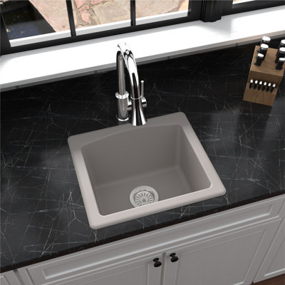 Évier de cuisine à simple cuve encastrable ou encastrable en composite 18 po x 16 po Karran Quartz