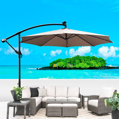 Parasol à DEL solaire 10 pi - 8 nervures, rouille, pour terrasse de jardin, près de la piscine, imperméable à l'eau, 10 pieds