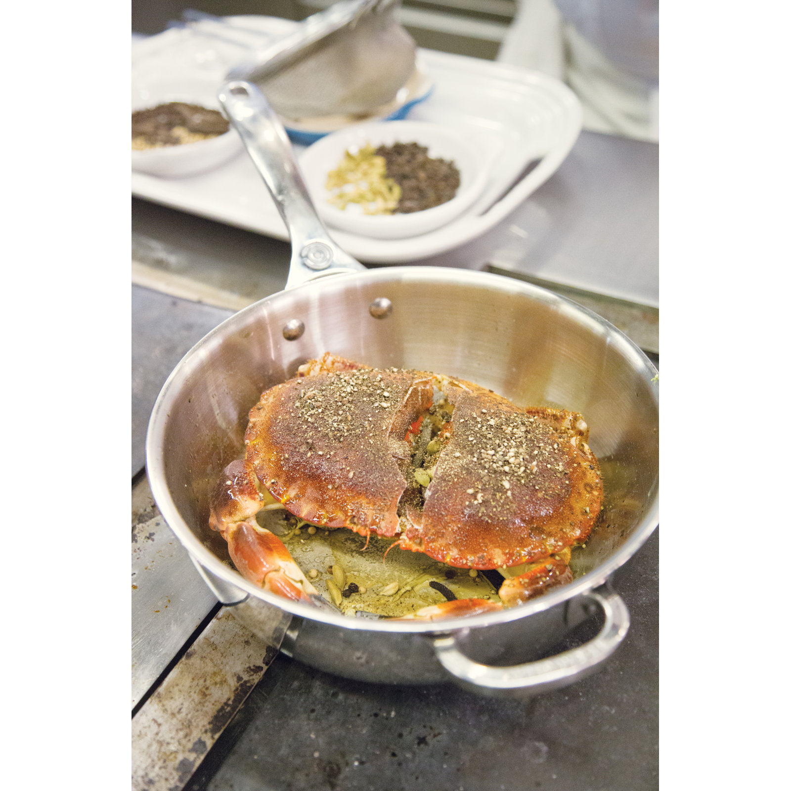 Le Creuset Stainless Steel Saucier Pan with Lid, 3.5 qt.