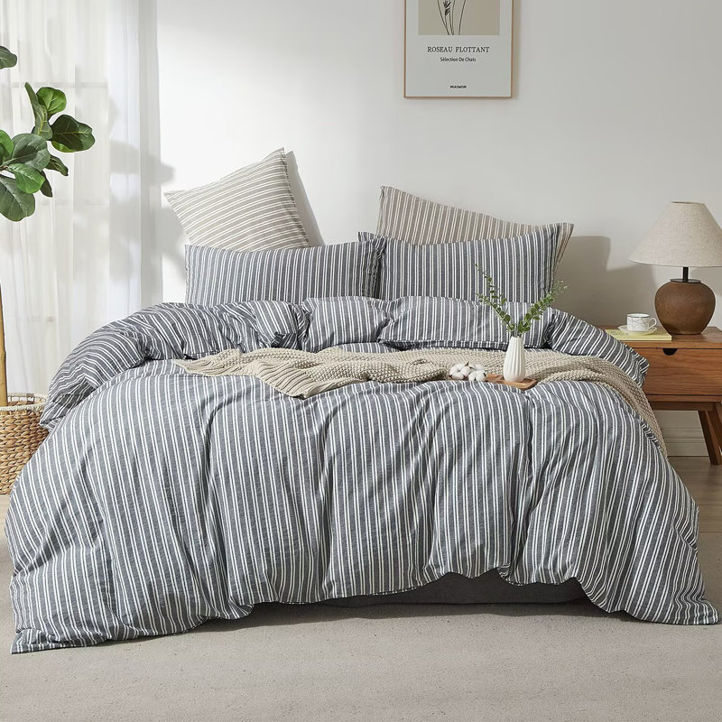 Ensemble de housse de couette à rayures XINMIANFANG, Bleu marine / blanc, Housse de couette pour très grand lit et 2 taies 
