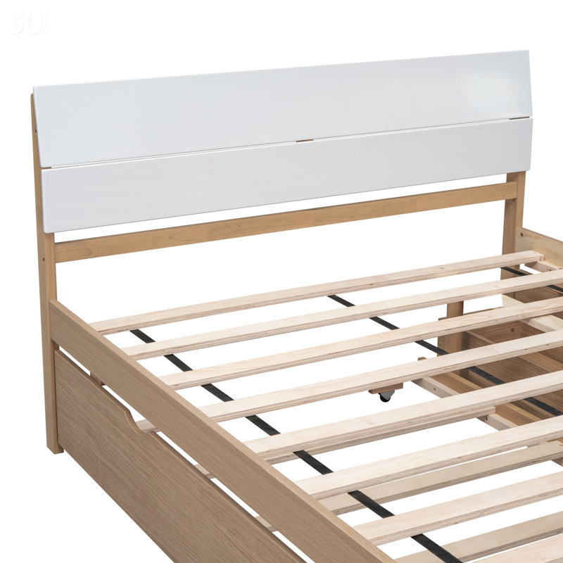 Structure de lit double moderne avec lit gigogne simple et 2 tiroirs