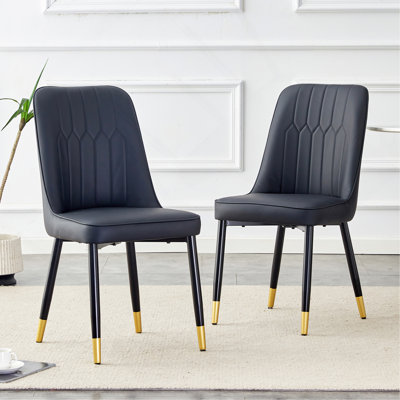 Stylish And Comfortable Dining Chair Set With Metal Legs And PU Leather Seats