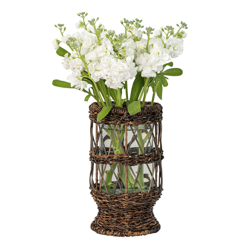 Rustic Brown Woven Willow Iron Candle Holder